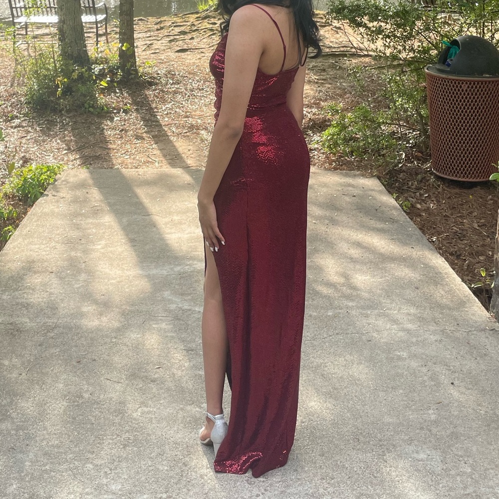 Size Small Emerald Sundae Red Glitter Prom Dress With Slit